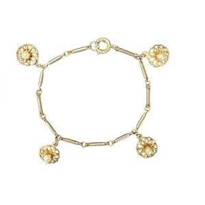 Vintage Gold-Tone Charm Bracelet with Faux Pearl Accents